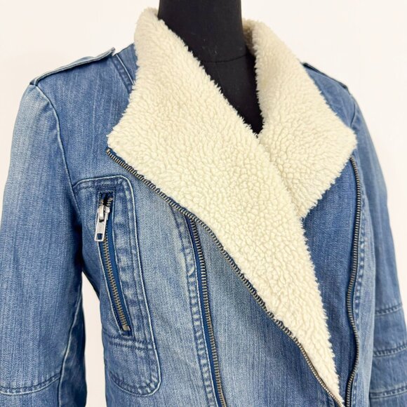 VINTAGE STYLE DENIM SHERLING FUR COLLAR JACKET ZIP UP ONLY BRAND SIZE MEDIUM - Picture 5 of 13